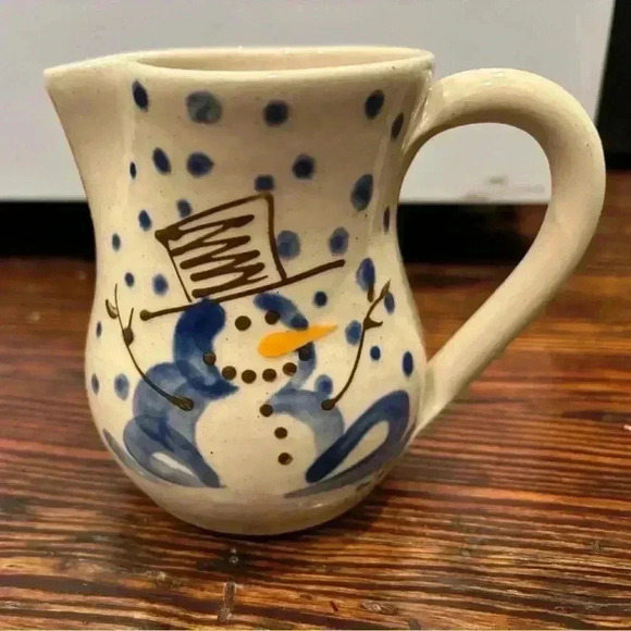 Handmade Kovack Pottery  Snowman Mug Handle Hand Painted 2003 Vintage Christmas - Picture 1 of 4